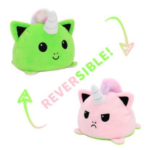 Veselý - rozzlobený plyšový jednorožec; zelený - růžový