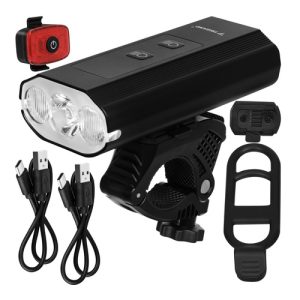 eng pl 1300lm LED bike light Trizand rear light 19107 21.jpg Kolesarski komplet luči – sprednja LED 1300 lm + zadnja luč, + powerbank funkcija, IP65