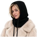 Női téli Podkapa / Balaclava (kapucni + nyakmelegítő + gallér) – fekete
